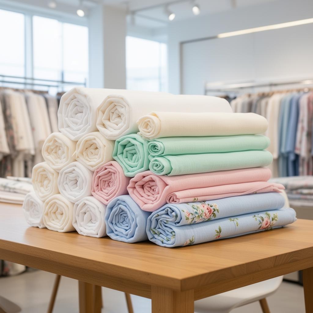 Stacks of muslin fabrics